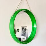 Miroir rond en plastique vert, années 70