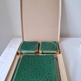 Ceramic trivets and glasses from Poët-Laval. Vintage