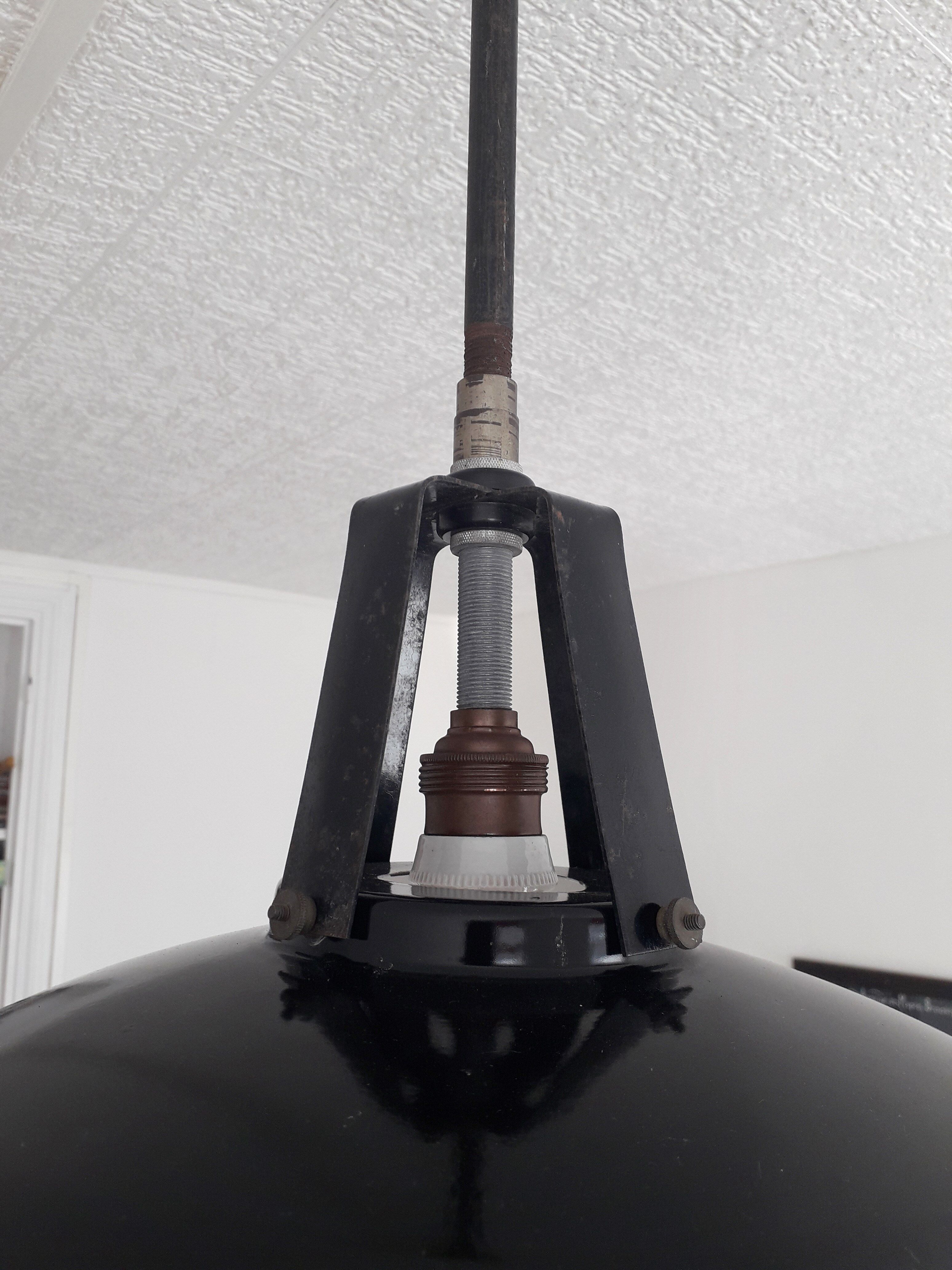 Industrial hanging lamp in black and white enamelled sheet 1950