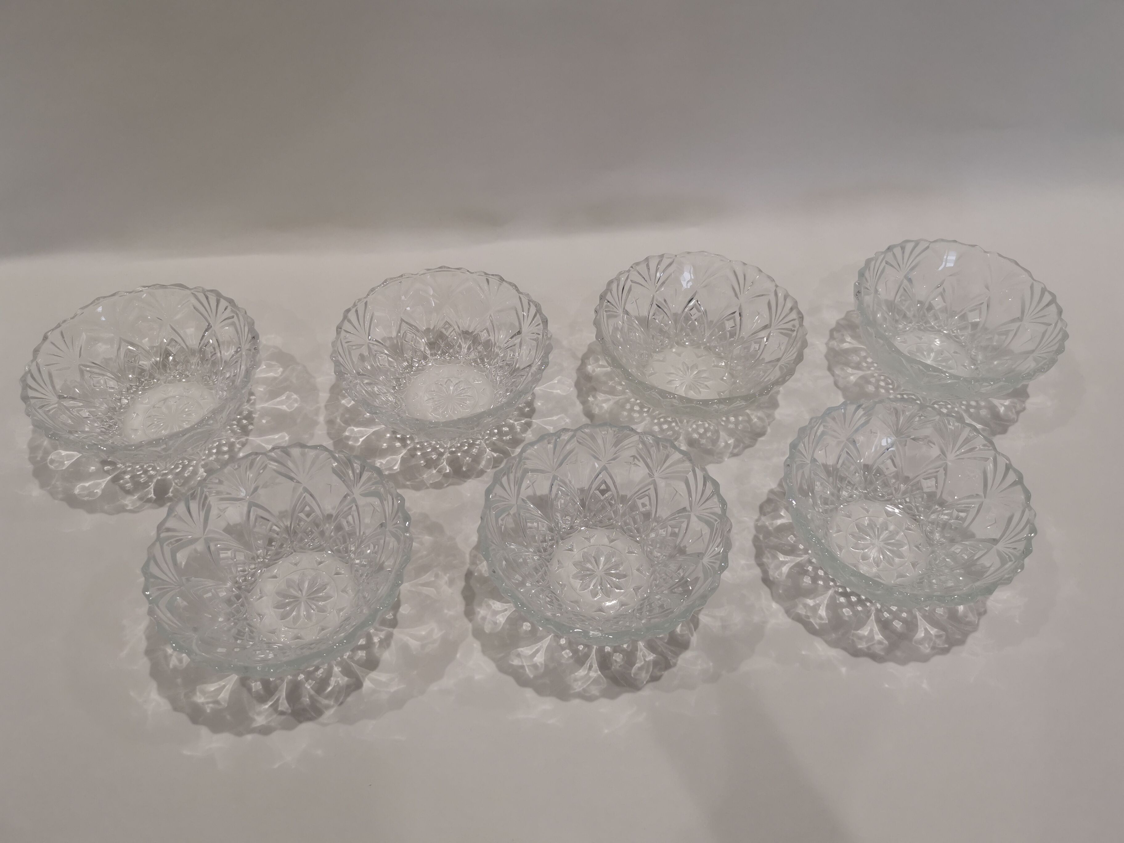 7 vintage chiseled glass cups