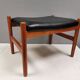 Danish Teak Footstool, Black Skai Leather, 1960s Spøttrup Design