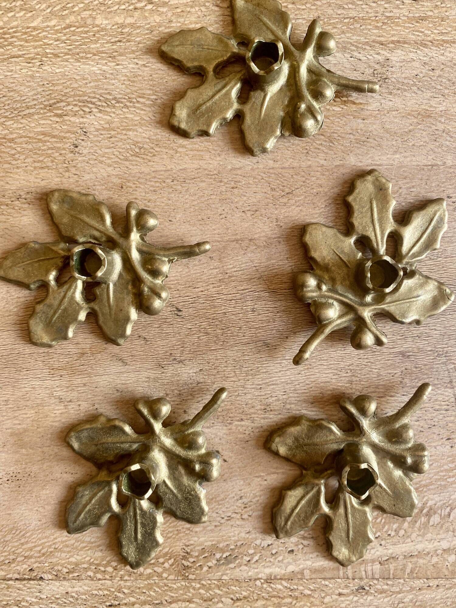 Set of 5 small vintage brass candlesticks / candle holders
