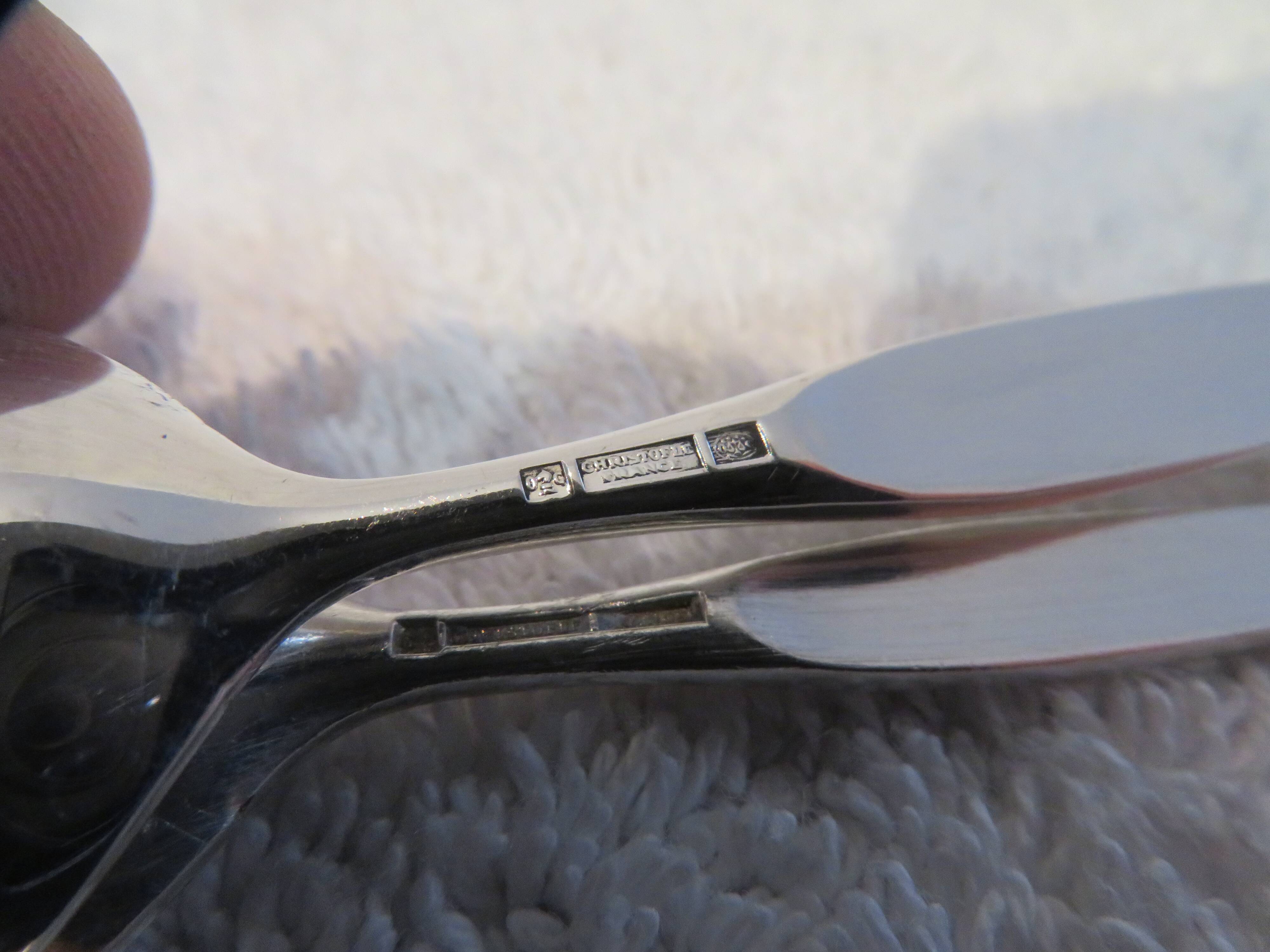 2 Christofle goldsmith mocha and coffee spoons, Duo model, 10 & 13.5cm