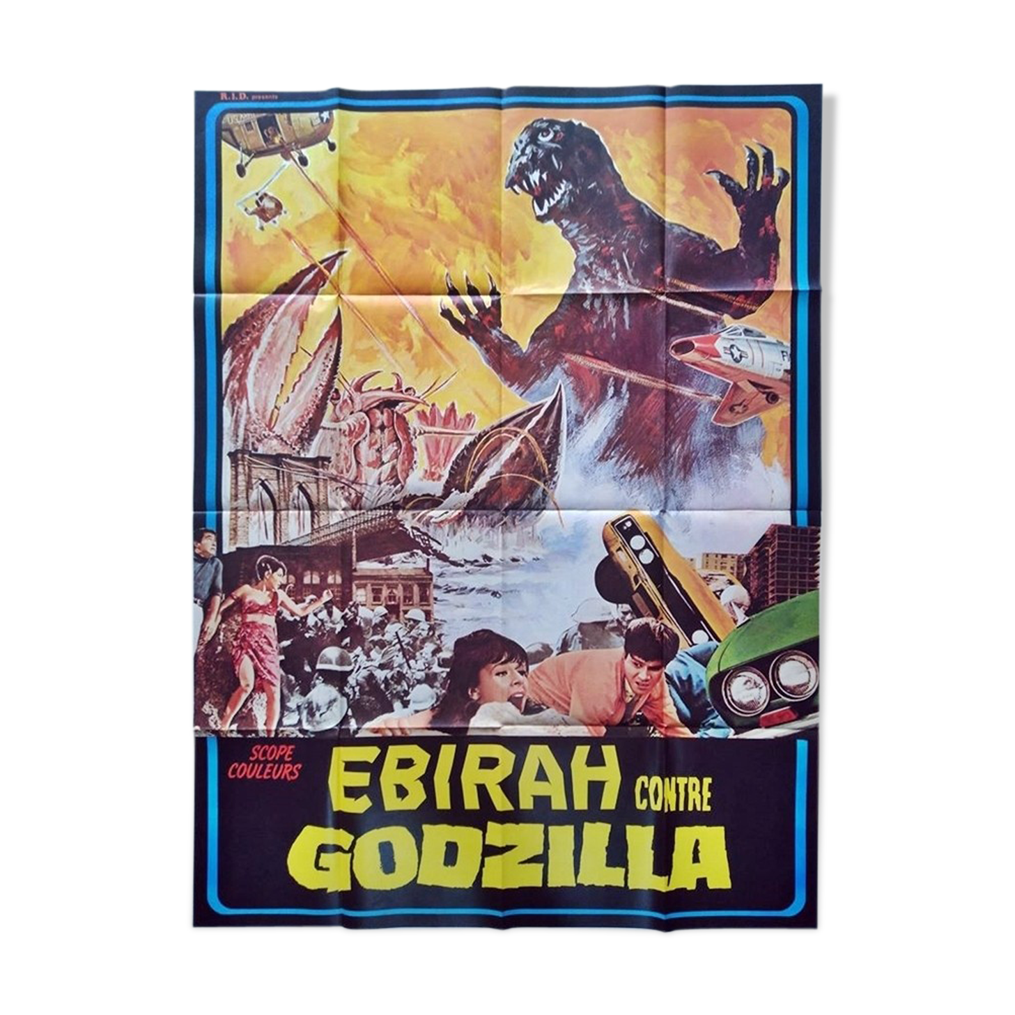 Original vintage ebirah movie poster against Godzilla 120x160 cm