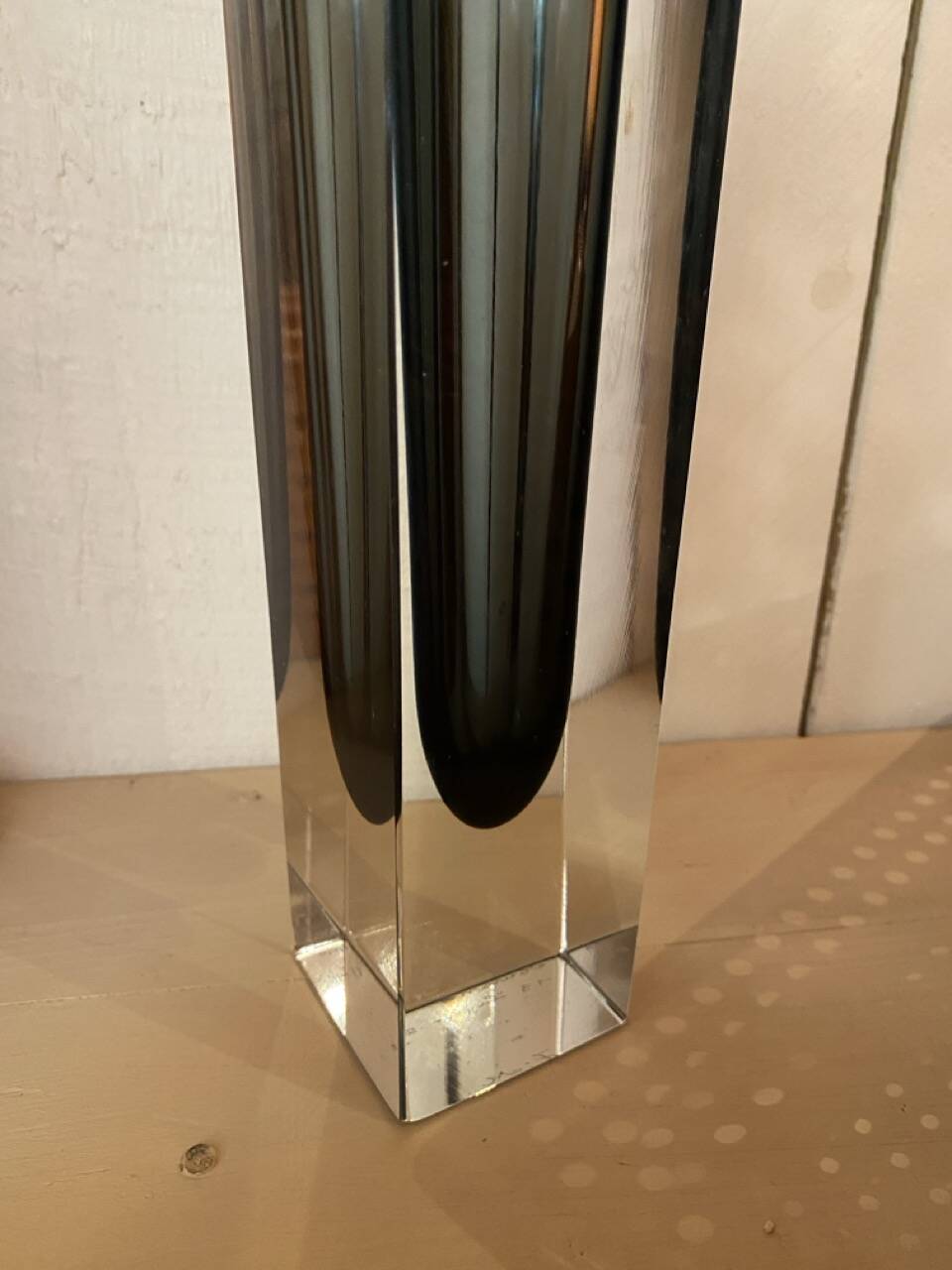 Murano vase in blown glass, smoked and crystal.