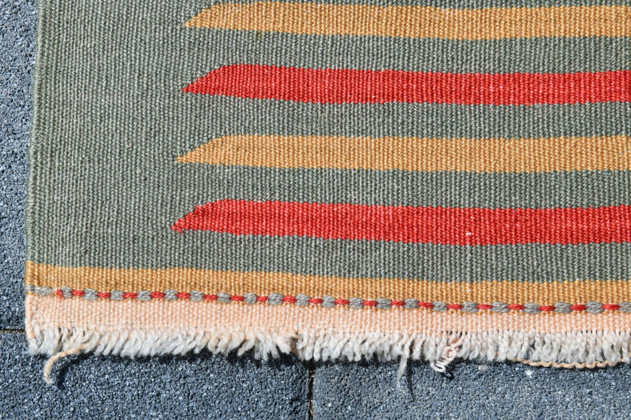 2x6 Kilim Salmon & Red Modern Decorative Wool Kilim Rug, 73x188 Cm