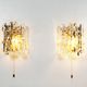 Set of two brass and heavy ice glass sconces by Kalmar, Austria 1970’s