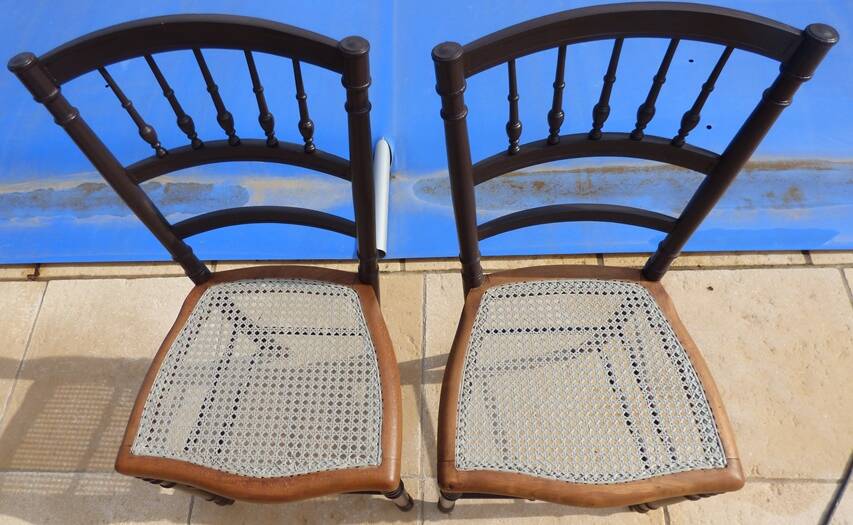 Two quality wooden cane chairs totally relooked