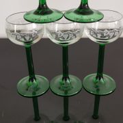 6 Vintage Alsace wine glasses with green feet decorations Bunches of Grapes and Vines