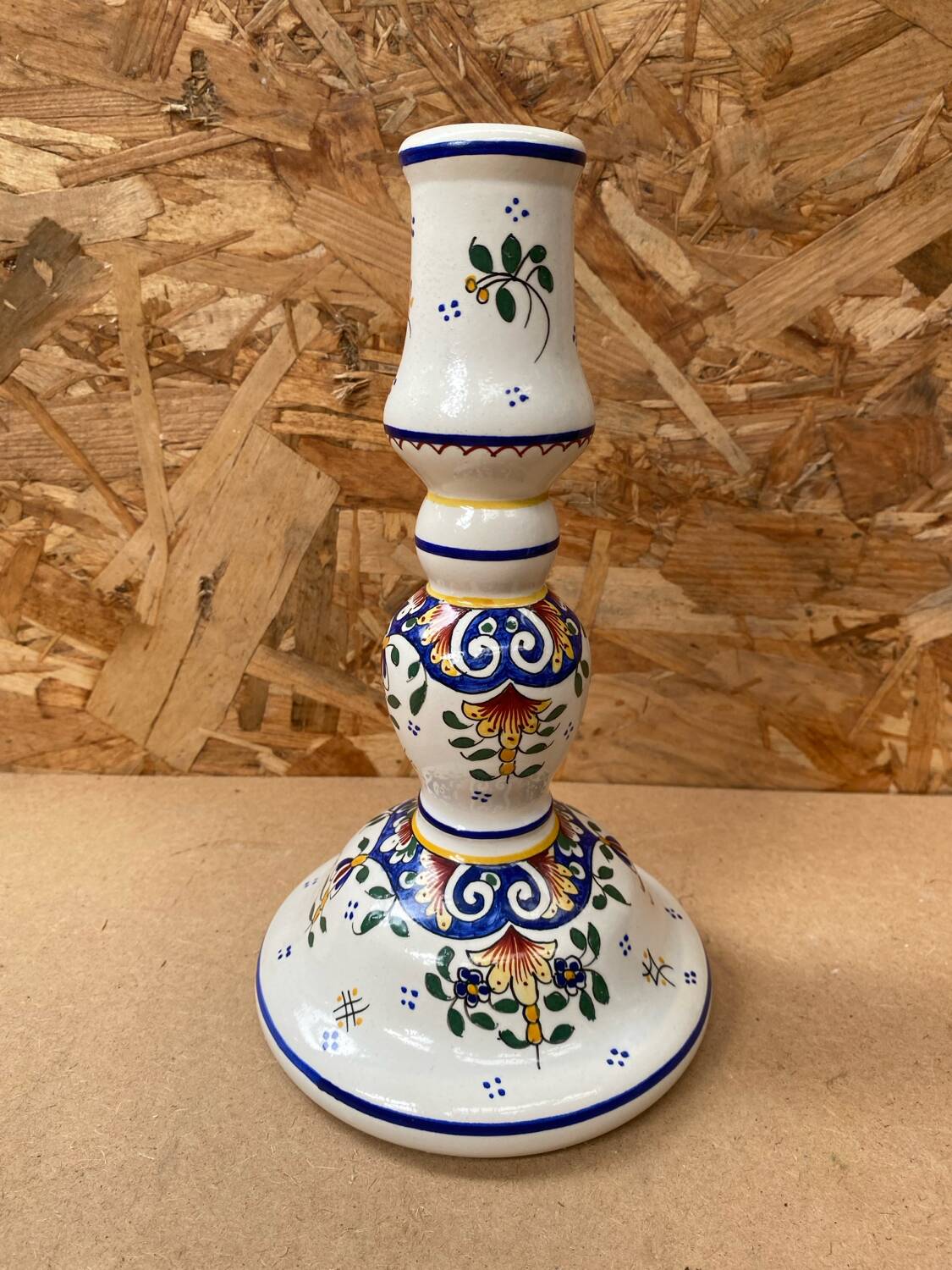 Old candle holder r. delarue rouen decor white ceramic painted vintage