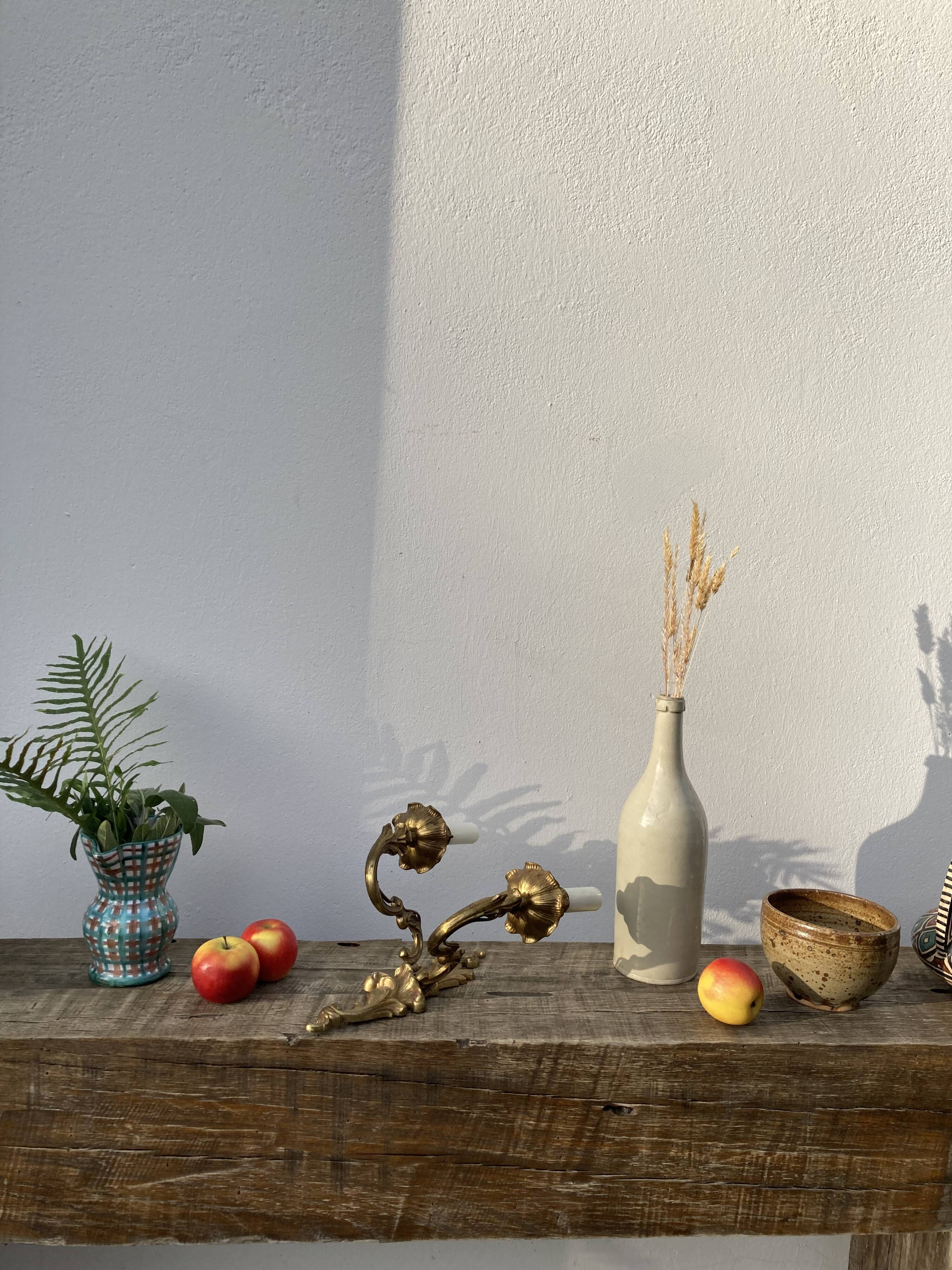 Wall lamp in gilded bronze style Louis XV rocaille with 2 branches
