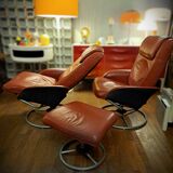 Pair of Lounge Chairs + Malung Leather Ottoman from the 90's