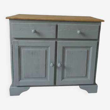 Pine sideboard enhanced with verdigris waxed finish, light oak waxed top.