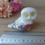 Porcelain owl figurine with fruit decoration, miniature owl with garden fruits