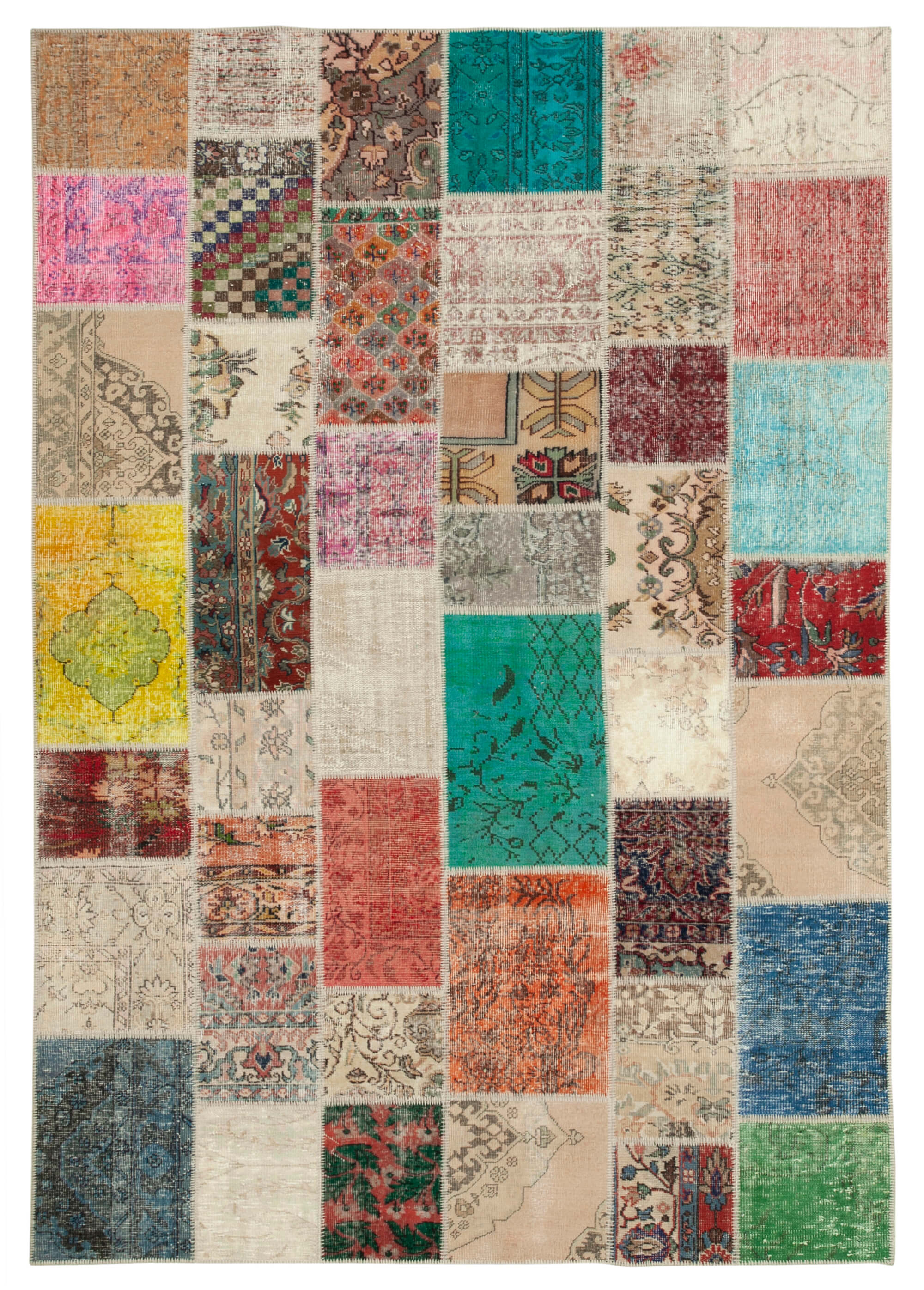 Hand-Knotted Oriental Overdyed 205 cm x 300 cm Multicolor Patchwork Carpet