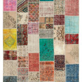 Hand-Knotted Oriental Overdyed 205 cm x 300 cm Multicolor Patchwork Carpet