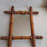 Très ancien miroir imitation bambou bois tourné