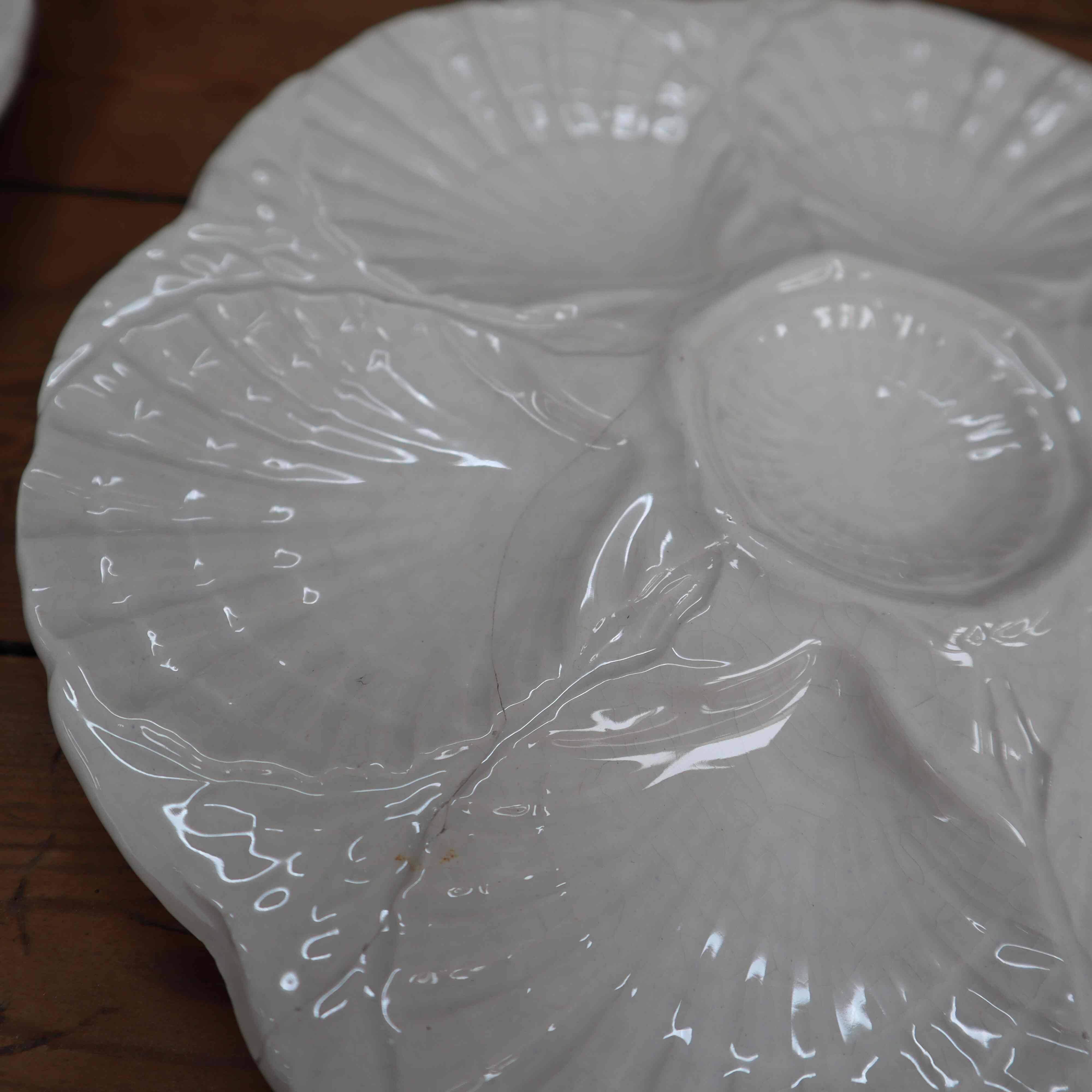 4 vintage off-white oyster plates Sarreguemines 60's