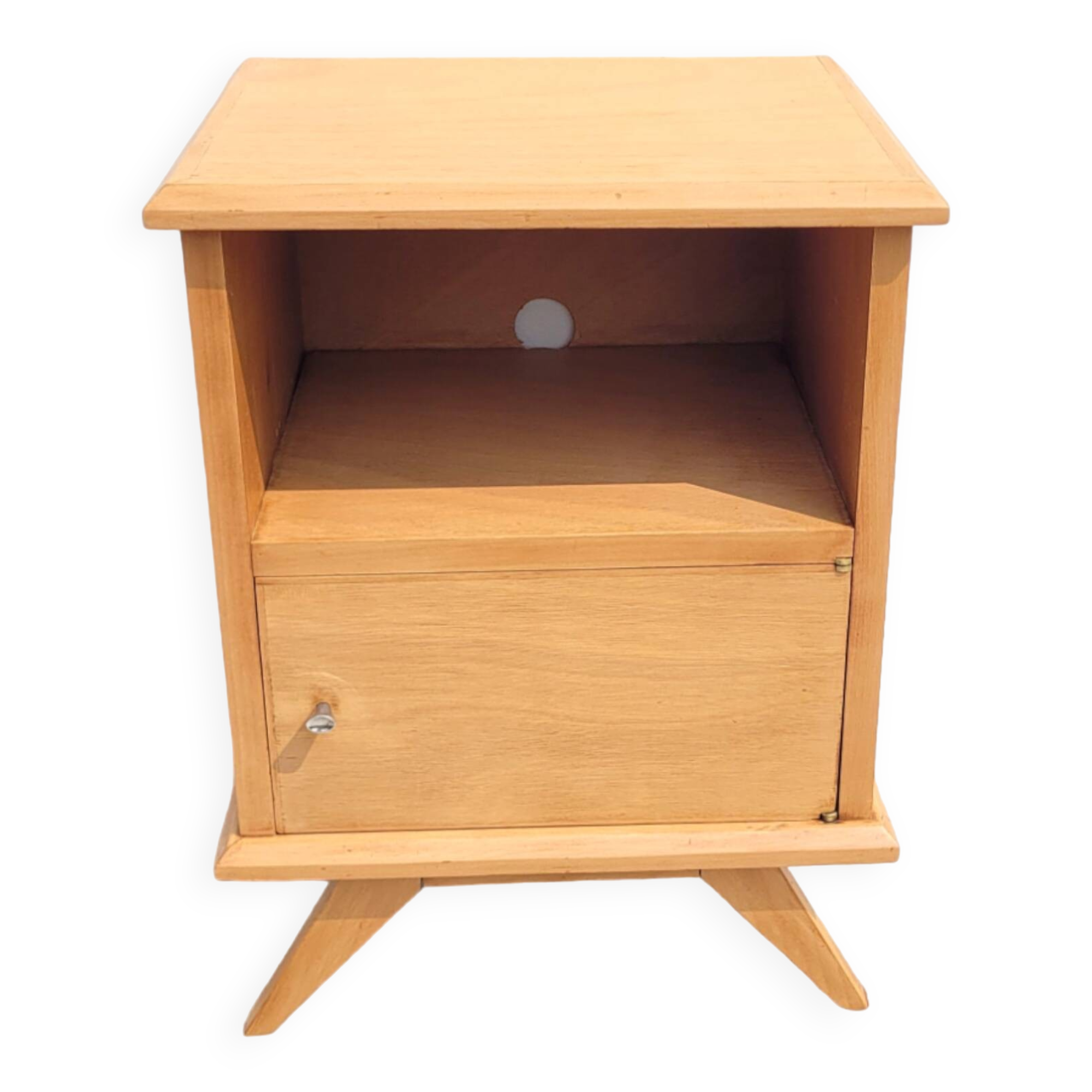 Vintage bedside table circa 1960 in raw wood