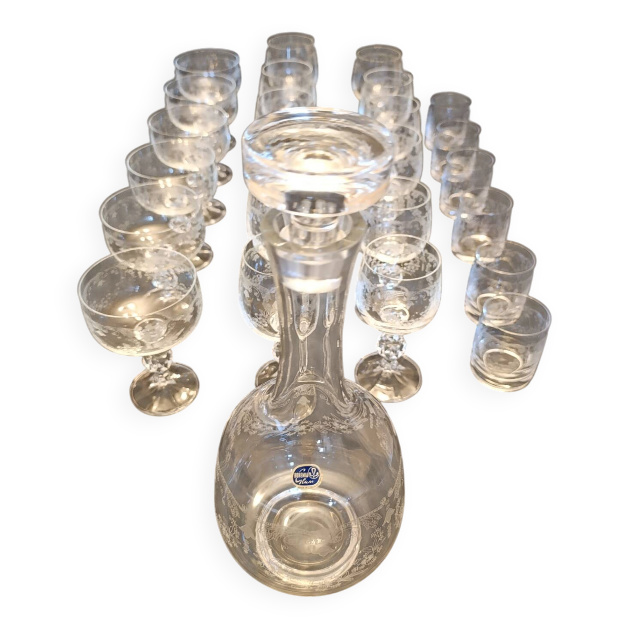 Set of 24 glasses + 1 Bohemia glass carafe