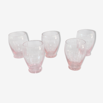 Set de 5 verres anciens rose striés