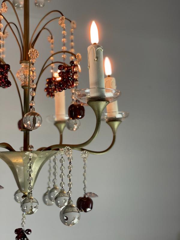 Silver bronze lustre garnished with pampilles, fruits and balls