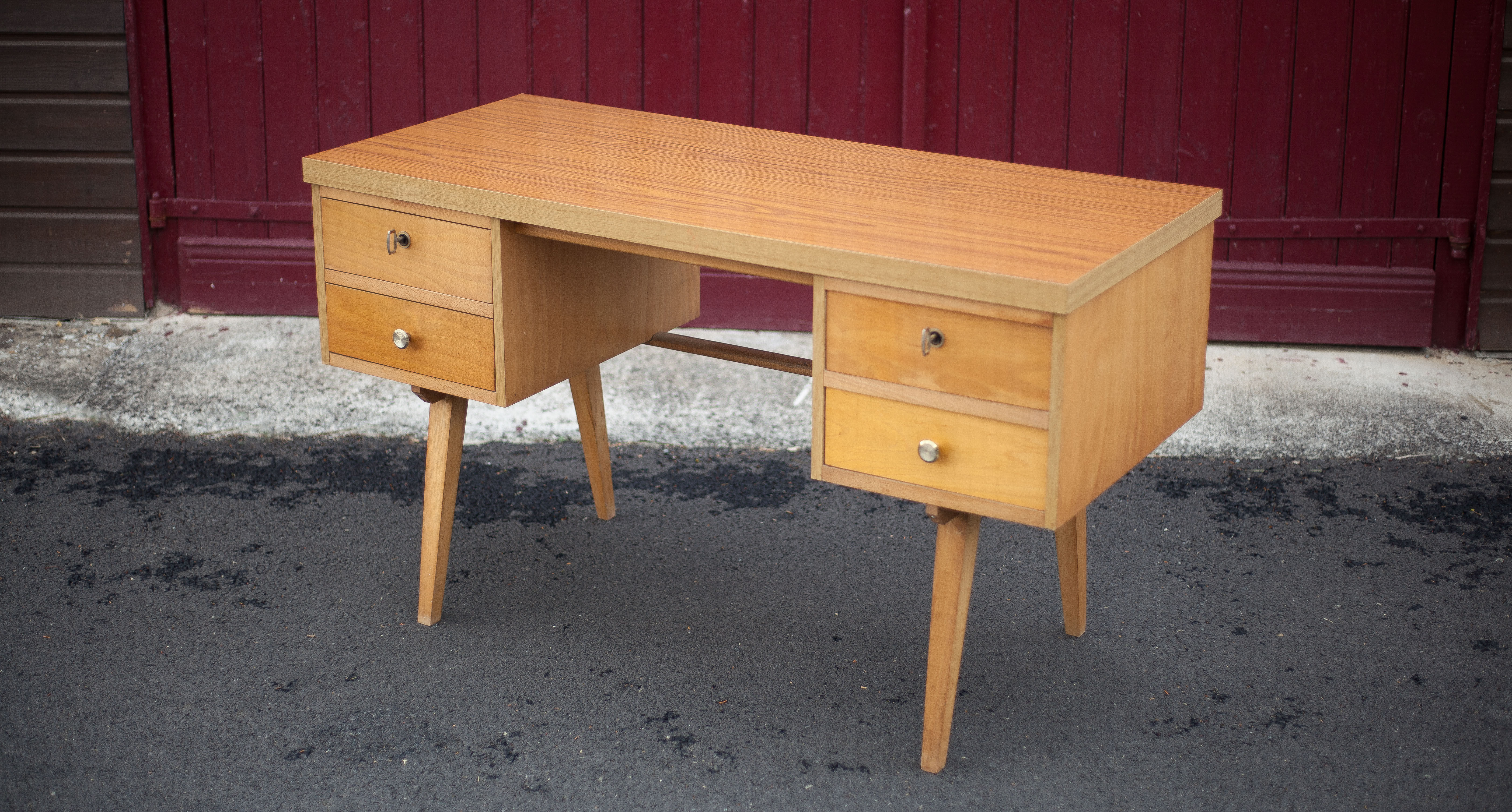 German 60s office in beech wood, compass feet