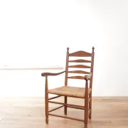 Dutch oak ladderback armchair with rush seat – 1950s