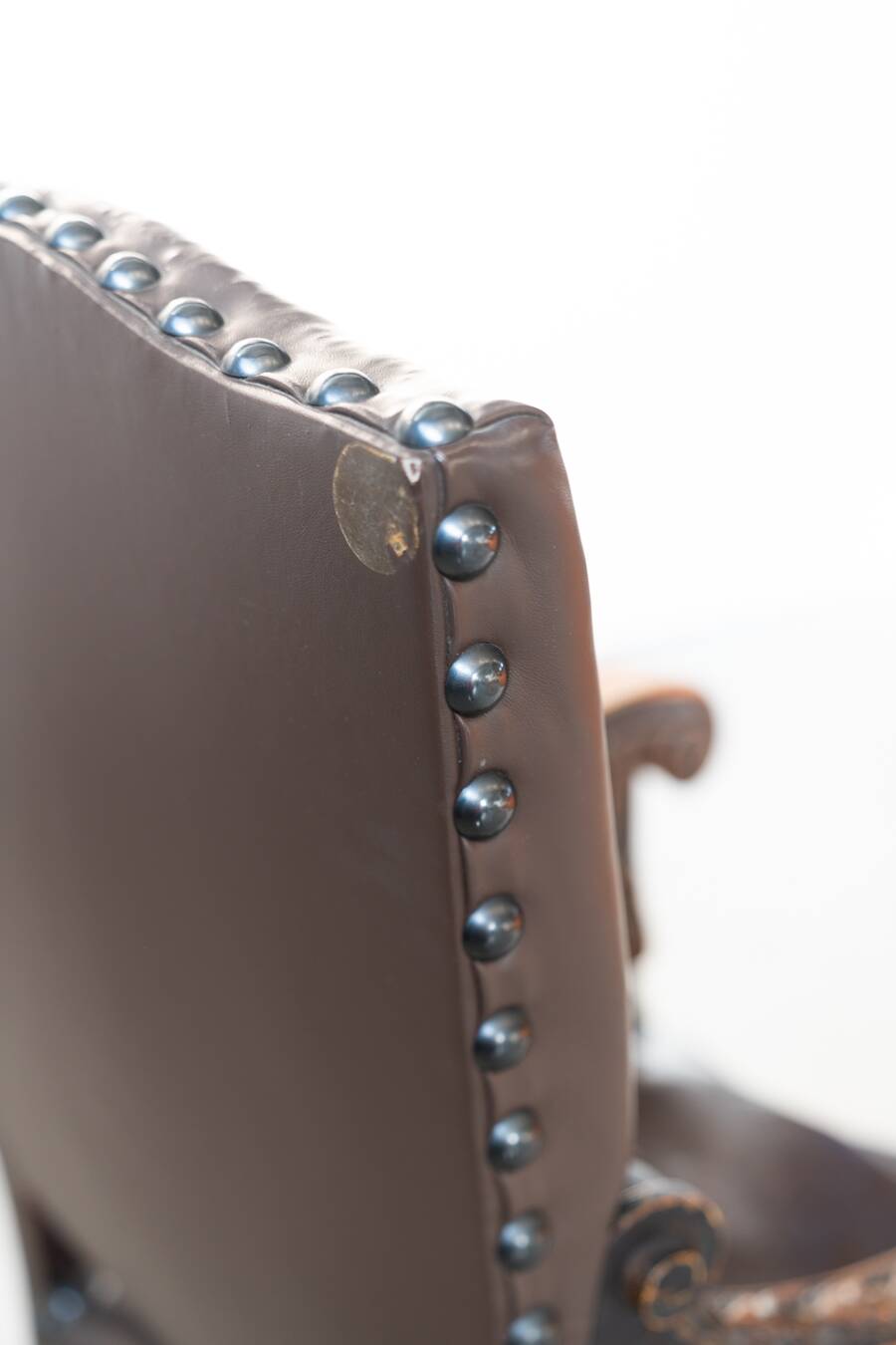 19th century beechwood, metal, and leather throne