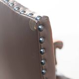 19th century beechwood, metal, and leather throne