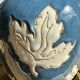 Magnificent Blue Glazed Ceramic Vase with White Plane Tree Leaves Decor