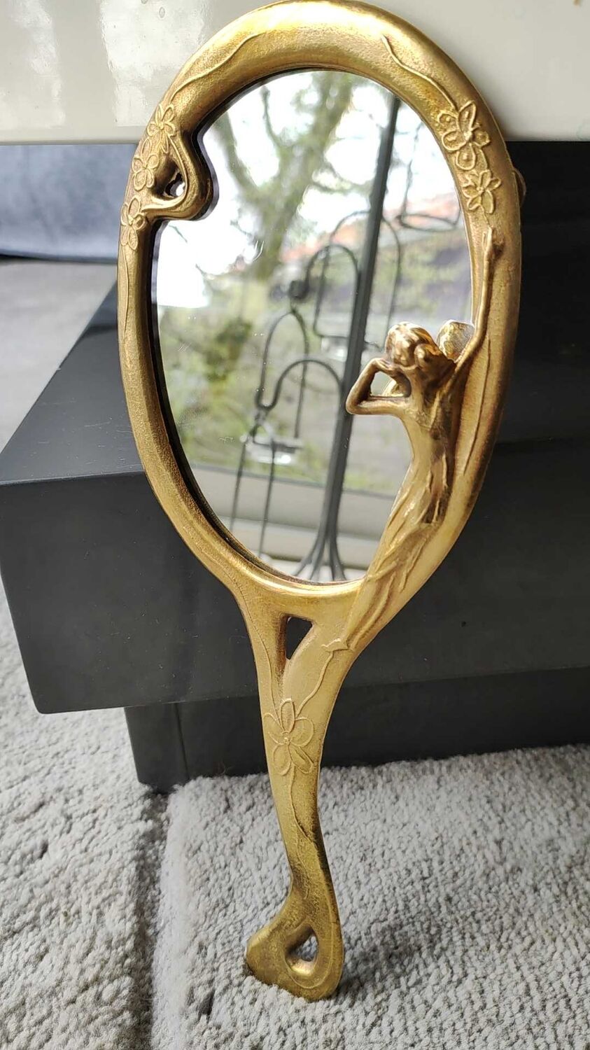 Miroir à main ovale en laiton