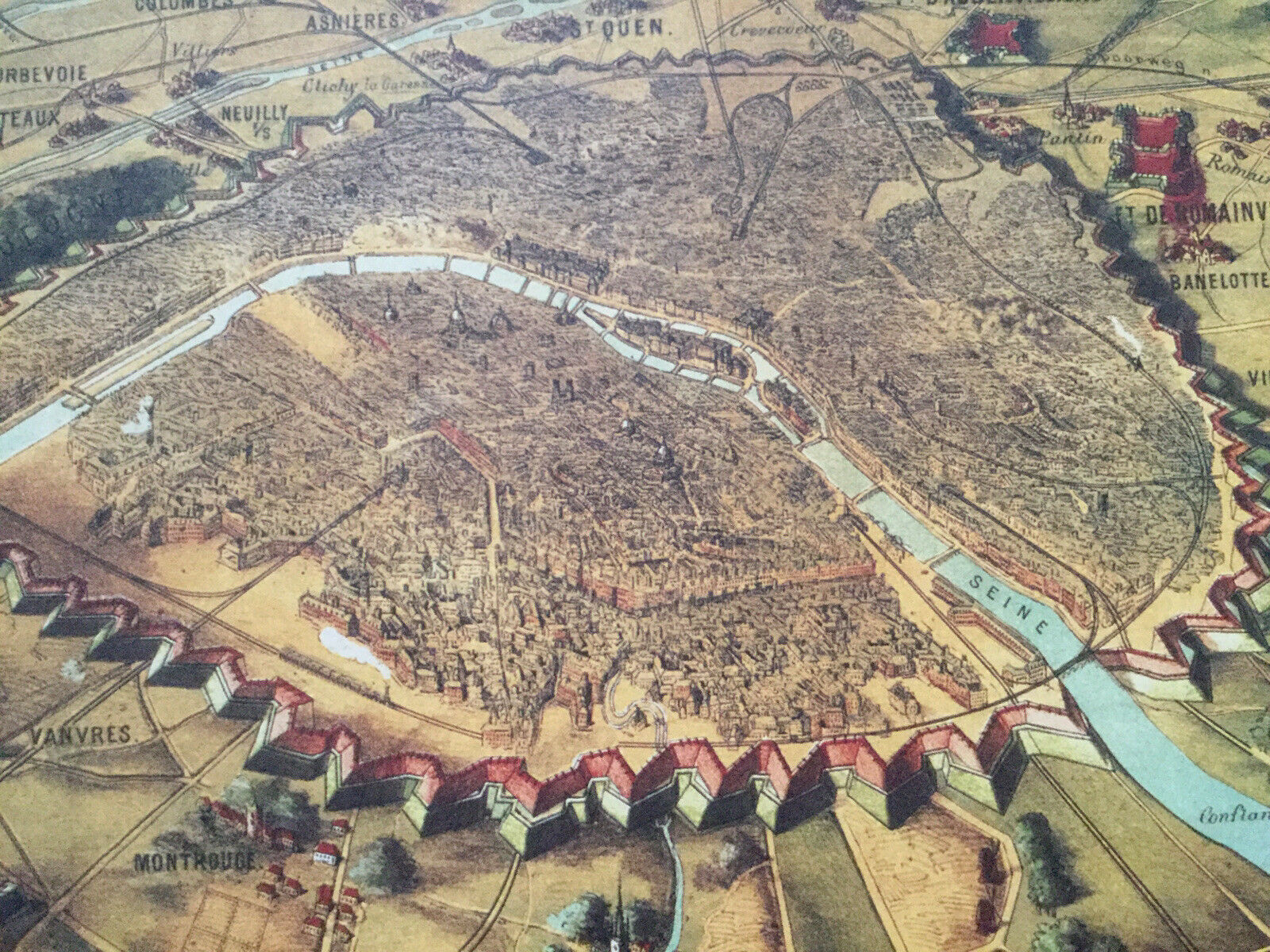 Historic map of Paris in 1870. Beautiful reproduction to frame