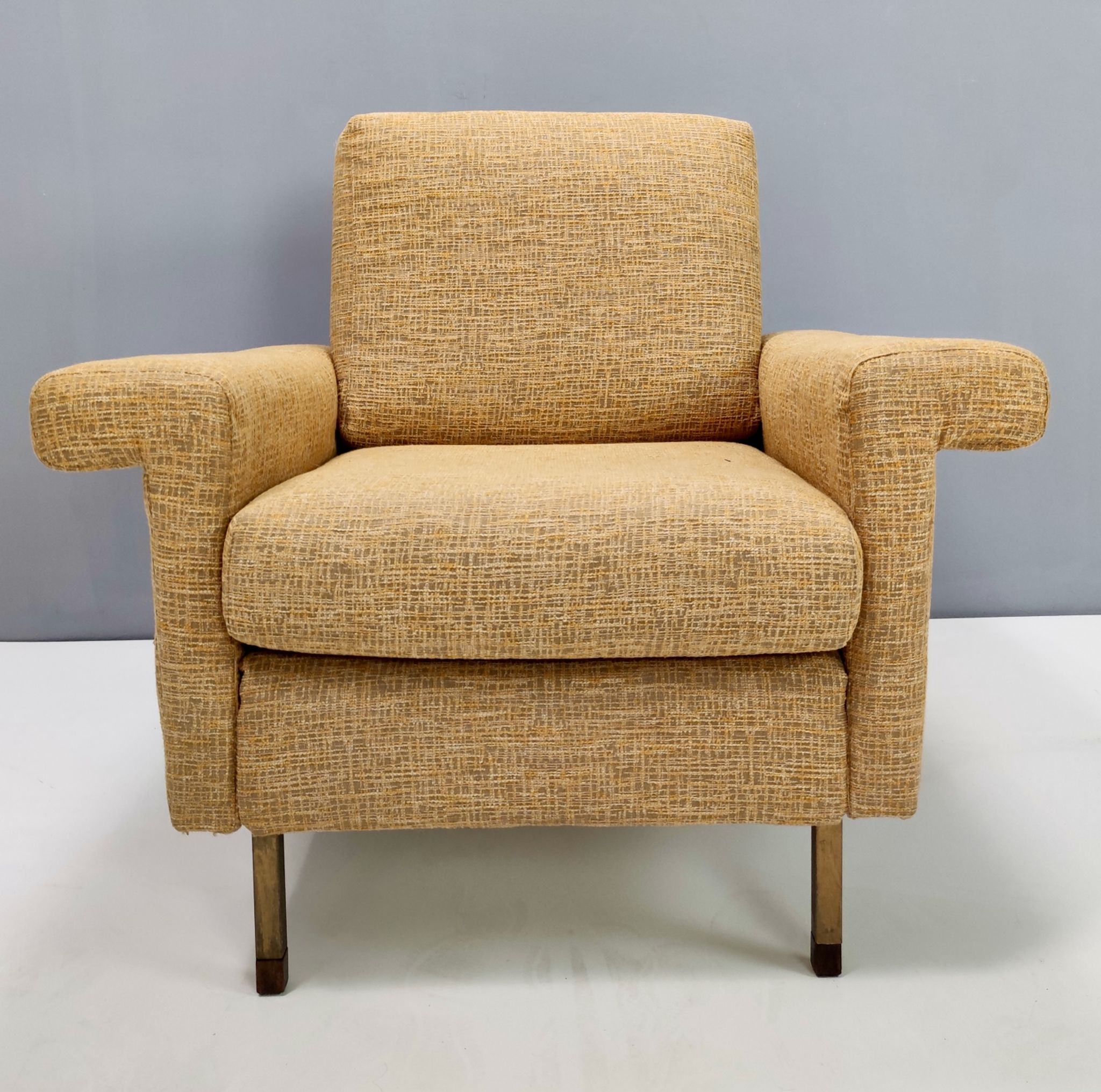 Pair of High-Quality Vintage Honey Yellow Fabric Armchairs, Italy