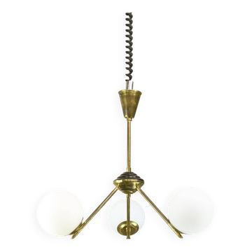 Art Deco Italian Brass and Opaline Chandelier