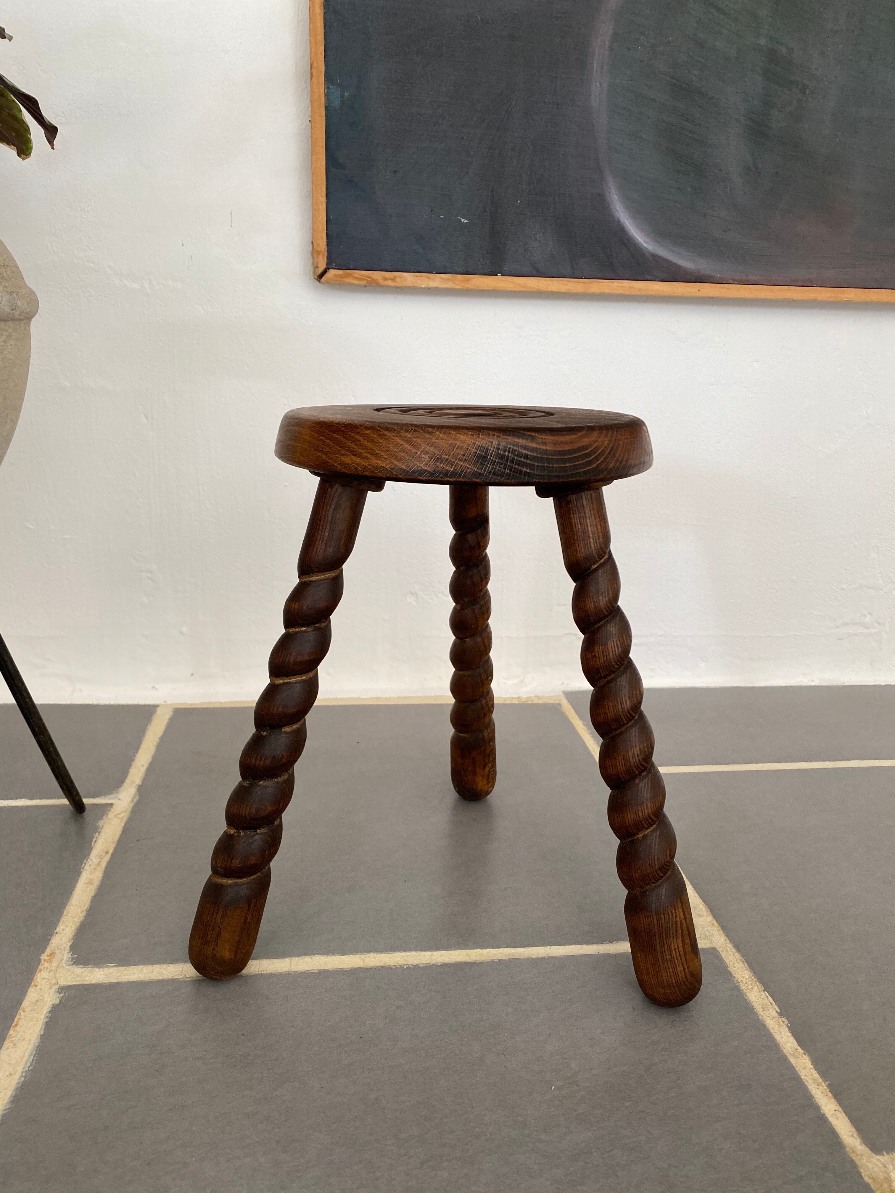 Vintage wood tripod stool turned