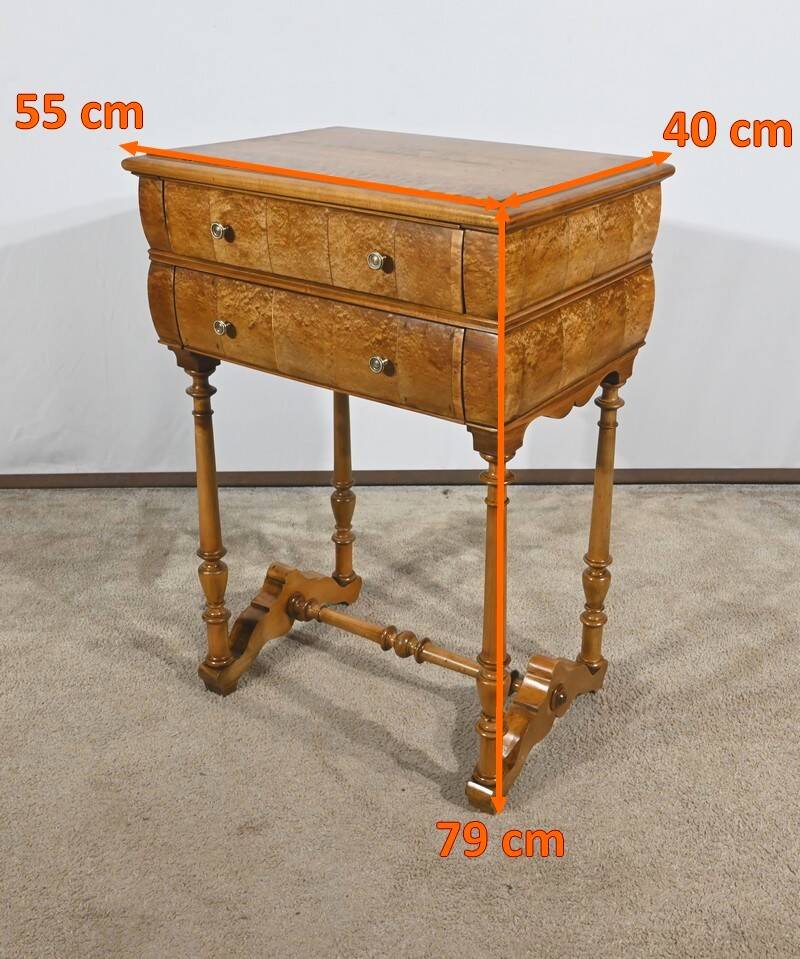 Rare Small Chiffonnière Table in Speckled Amboyna and Cherry, Louis Philippe Period – 19th