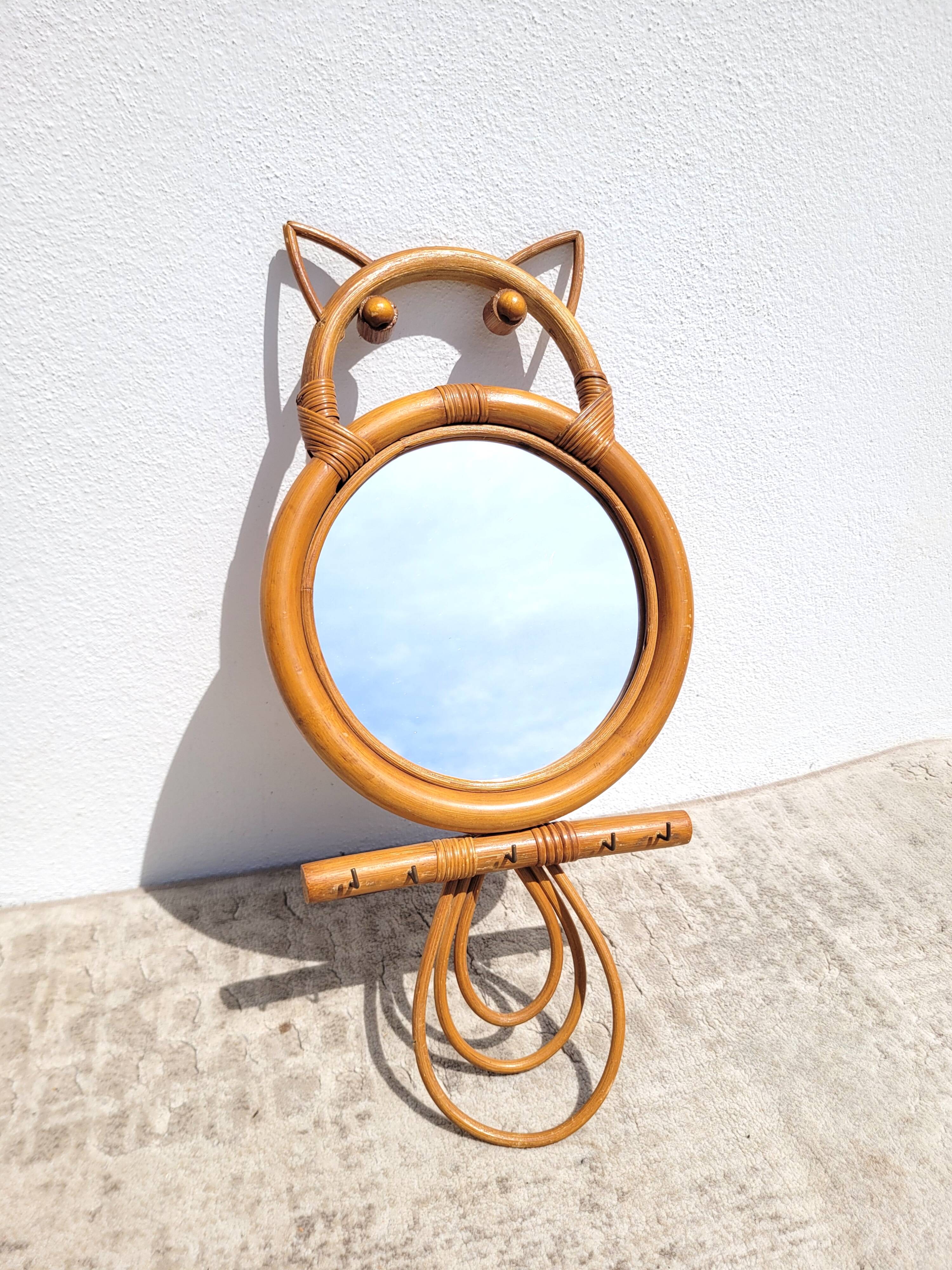 Miroir chouette en rotin vintage