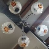 5-branched chandelier with Mazzega globes