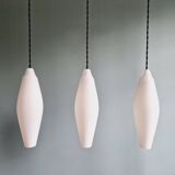 Set of 3 Scandinavian white opaline pendant lights, 1960s