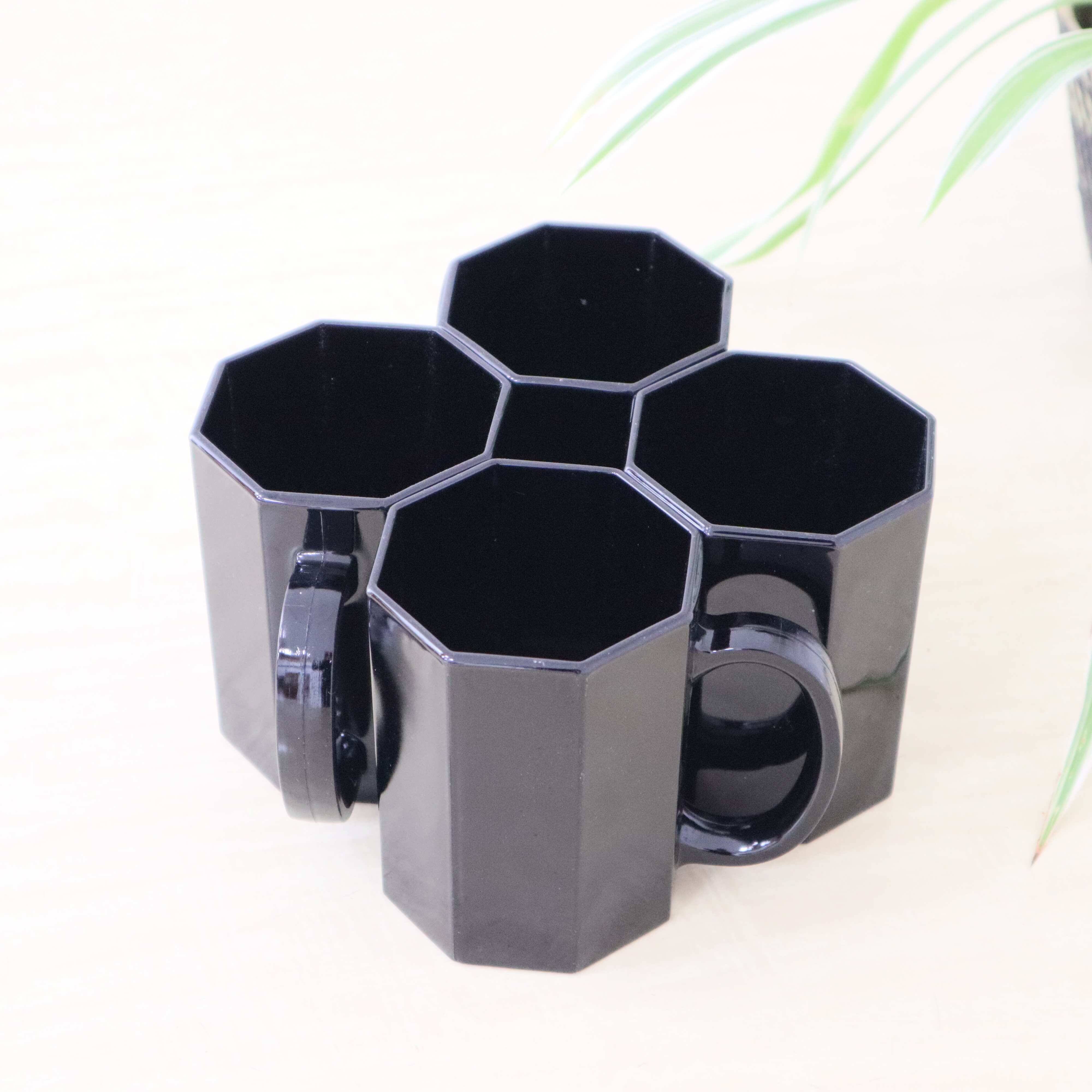 4 black "Octime" Arcoroc mugs