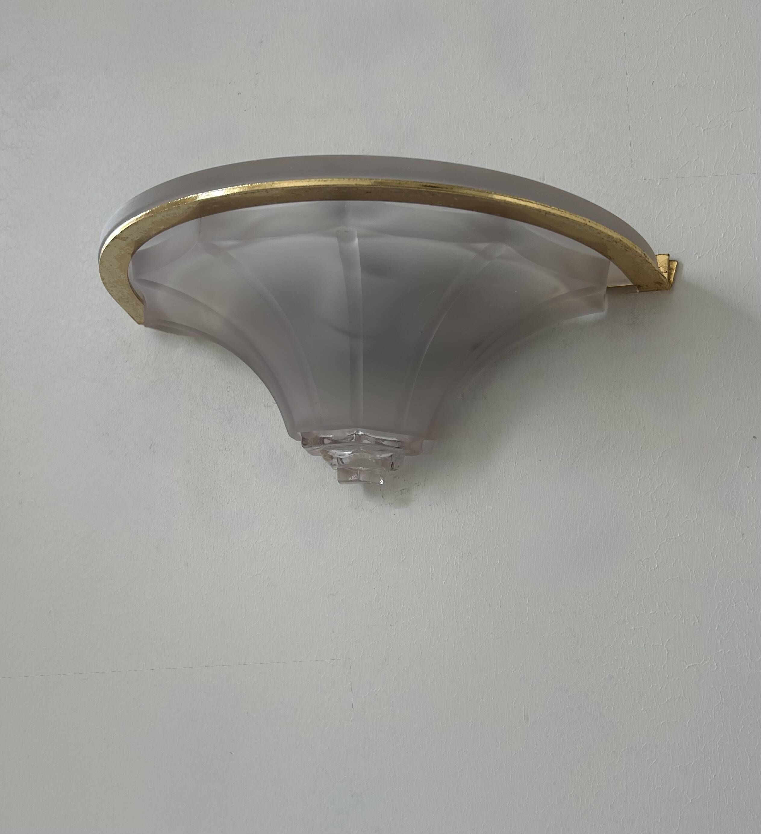 Pair of vintage glass and brass wall lights, France, 1960s