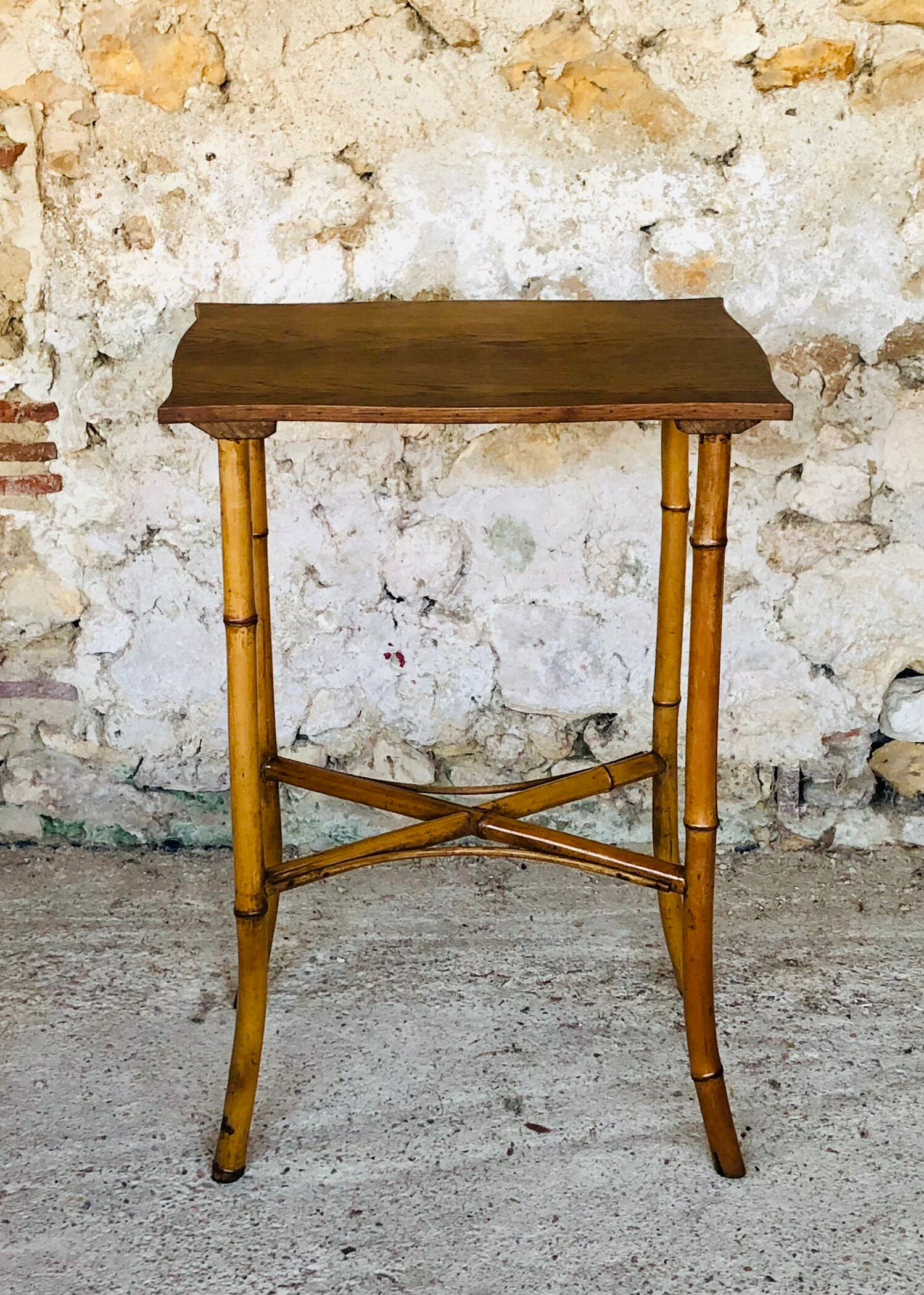 Large vintage side table in bamboo and rattan, circa 1930's
