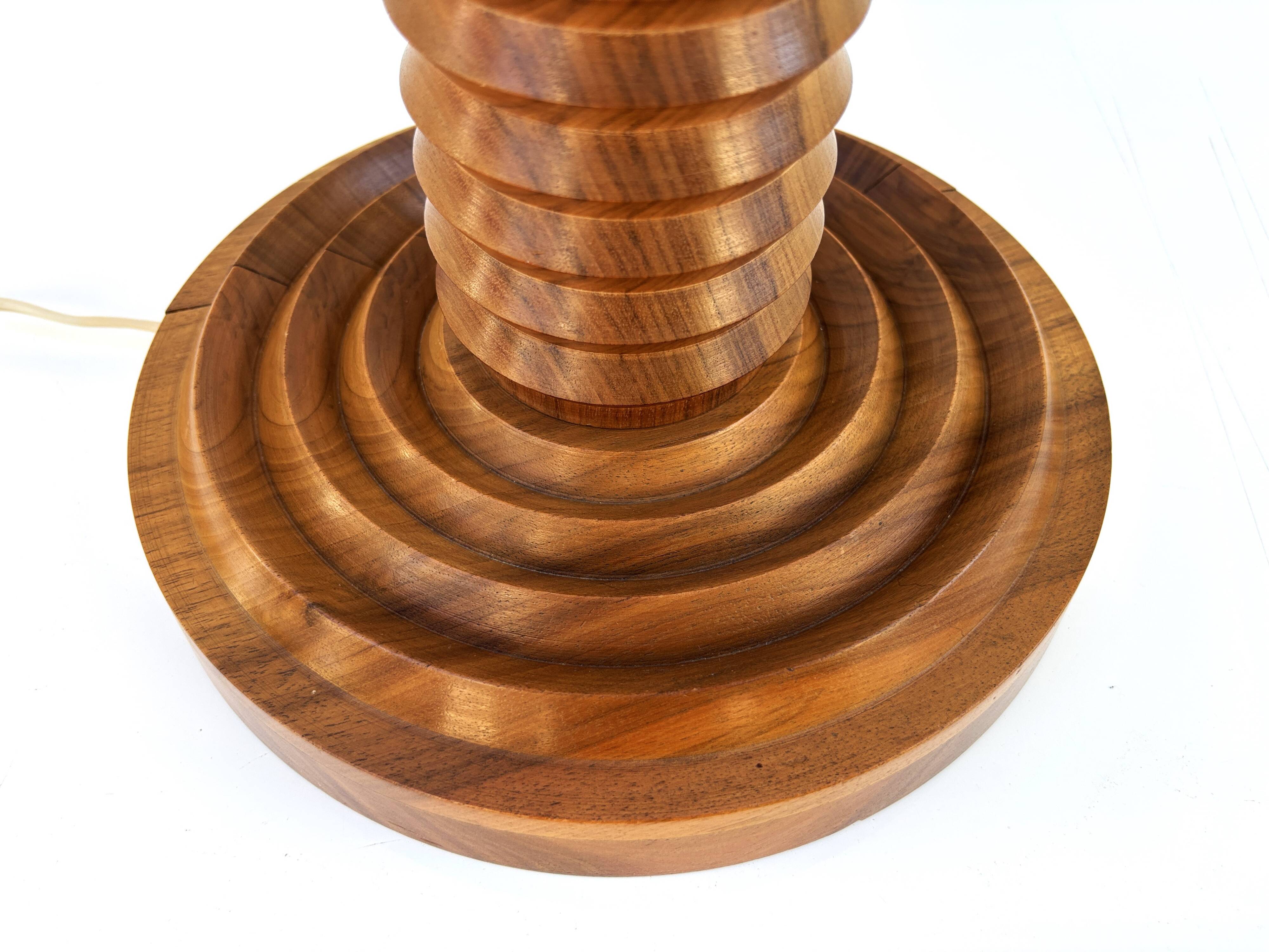 Vintage turned wood lamp base by Charles Dudouyt from the 1940s-1950s.