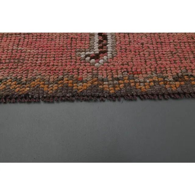 1970s Vintage Turkish Oushak Handmade Wool Cotton Pink Runner Rug 94x311