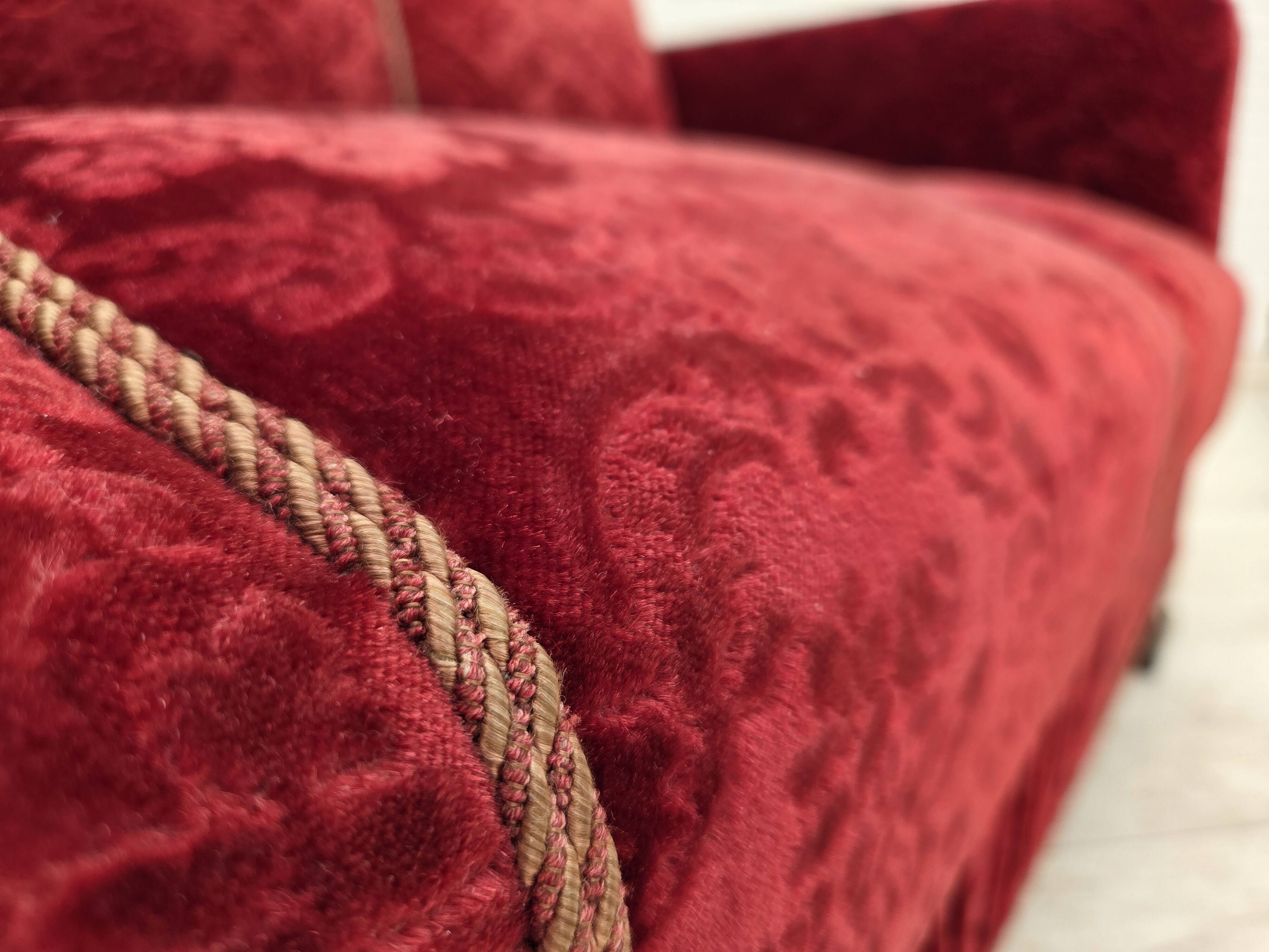 1950s, Danish 3-seater sofa, furniture velour, oak wood.