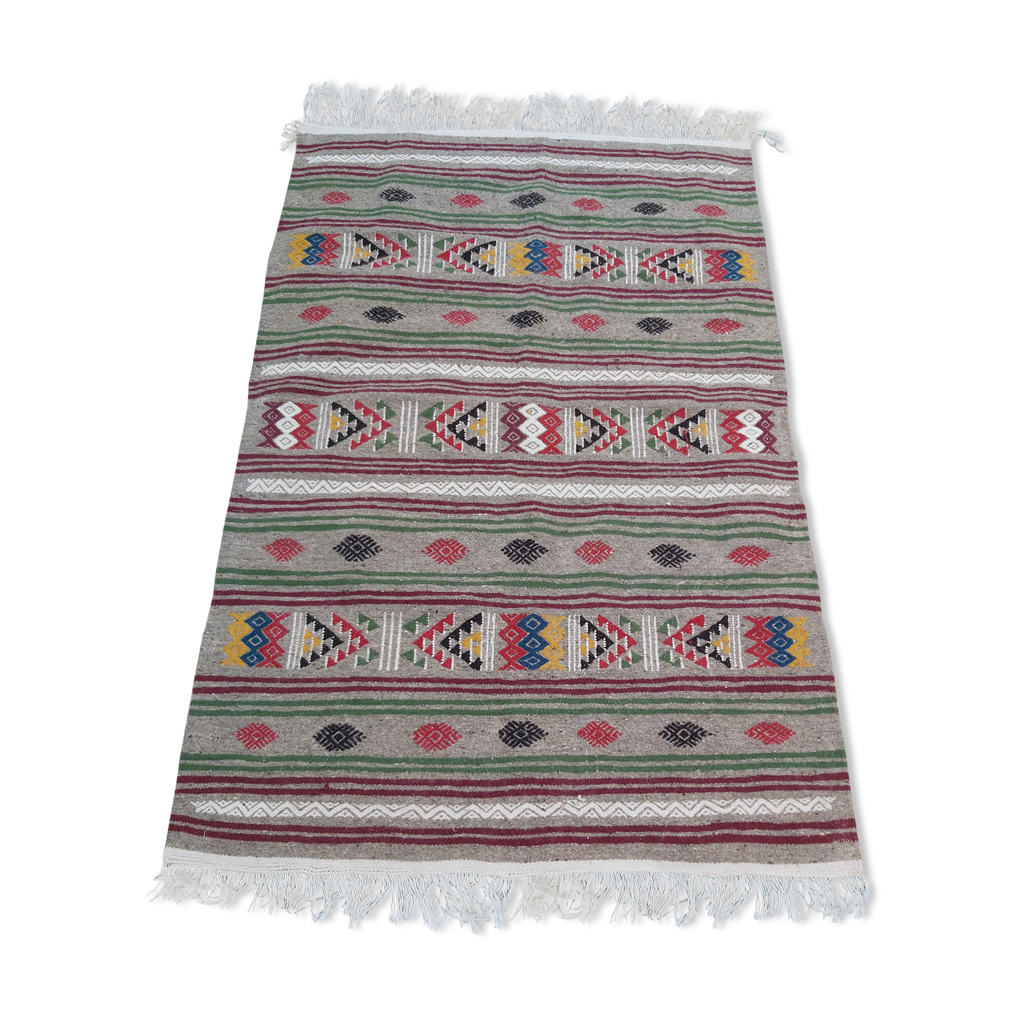 Traditional grey kilim carpet handmade in pure wool 145x100cm