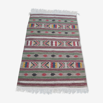 Tapis kilim gris traditionnel fait main en pure laine 145x100cm