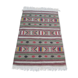 Tapis kilim gris traditionnel fait main en pure laine 145x100cm