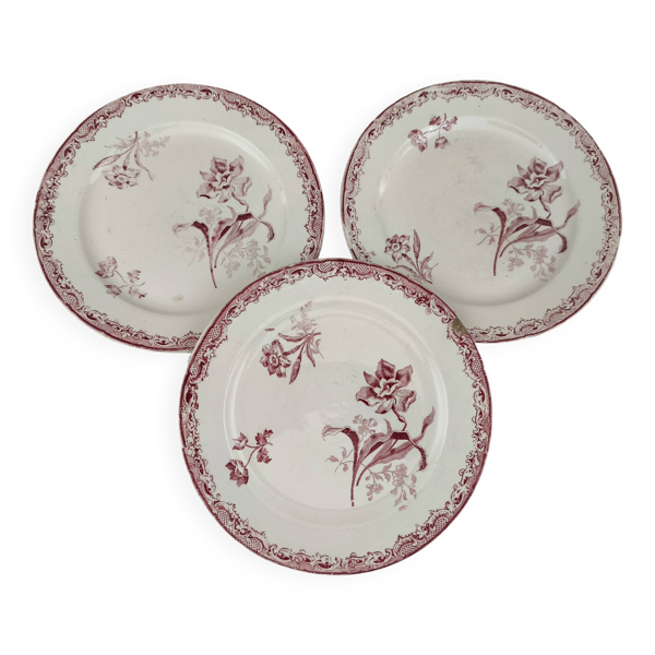 Lot de 3 assiettes à dessert début 20e Sarreguemines modèle Fontanges